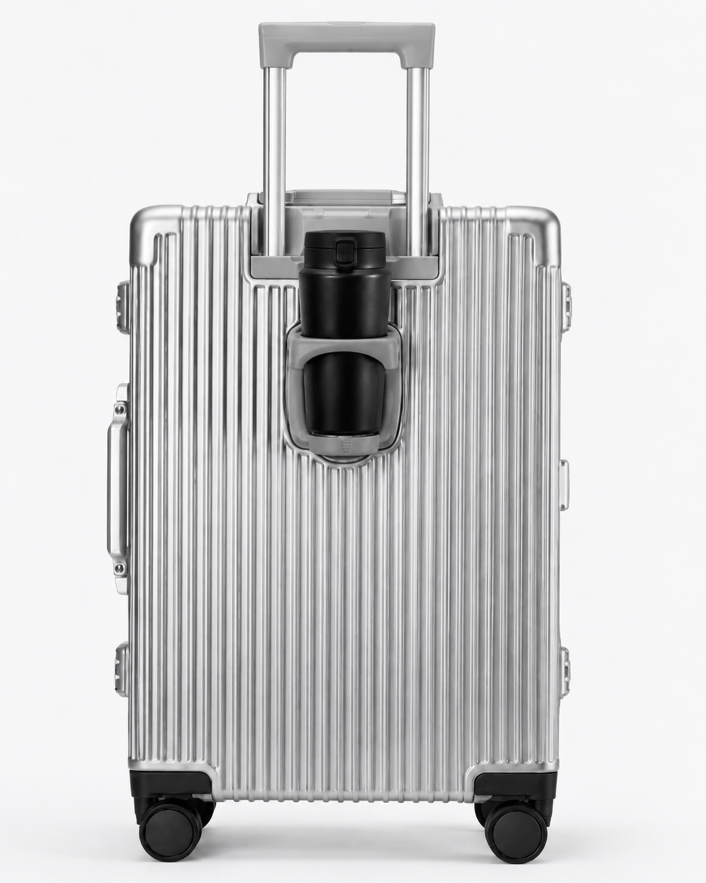 Valise cabine Cabinova intelligente argentée – porte-gobelet rétractable intégré sur le côté