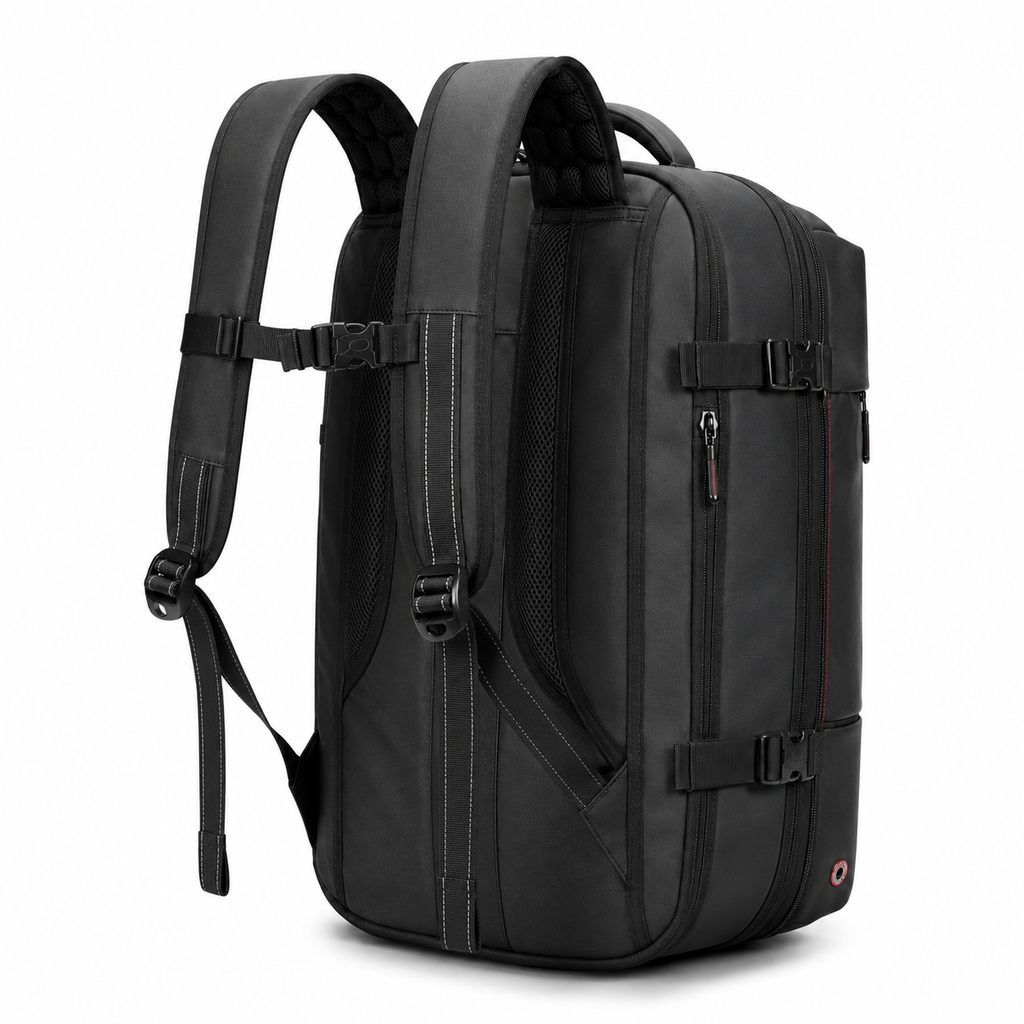 Sac à dos de voyage — vue arrière avec bretelles à coutures réfléchissantes