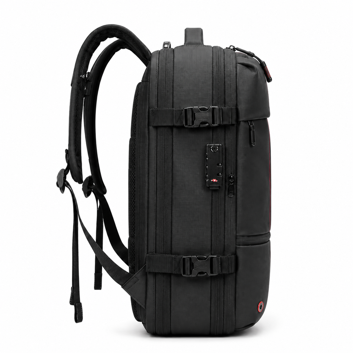 Sac à dos de voyage — profil droit avec sangles de compression